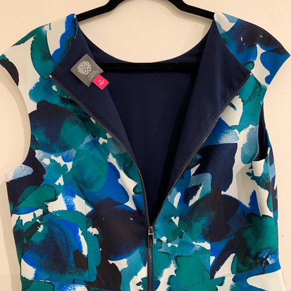 Vince Camuto Office Career Party Blue Green Watercolor Sleeveless Dress Plus 14 - Picture 3 of 9